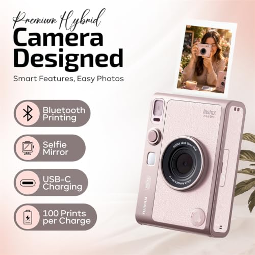 Fujifilm instax mini Evo ジェントルローズバンドル フィルム20枚、SD32GB ケースの特徴・詳細 画像