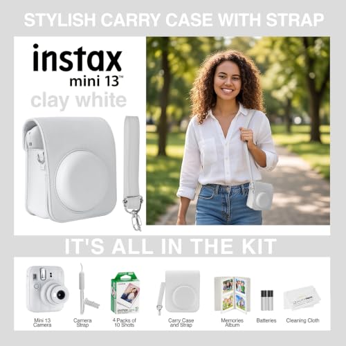 富士フイルム Instax Mini 13 インスタントカメラ 40枚の写真プリント フォトアルバム ケース 高品質の写真マイクロファイバークロス (クレイホワイト)の詳細・まとめ 画像