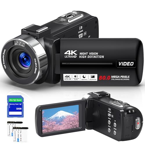 ビデオカメラ4K 80MP 3.0"スクリーン18XデジタルズームIRナイトビジョン32GBのSDカード軽量 携帯便利 初心者 1