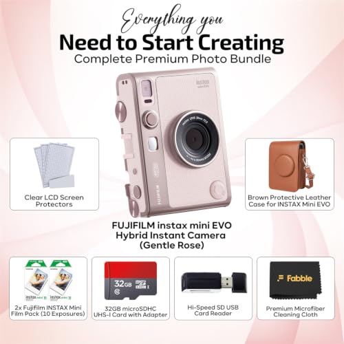 Fujifilm instax mini Evo ジェントルローズバンドル フィルム20枚、SD32GB ケースの詳細・まとめ 画像